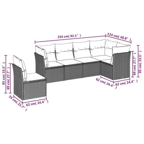 vidaXL sofasæt til haven 6 dele med hynder polyrattan beige