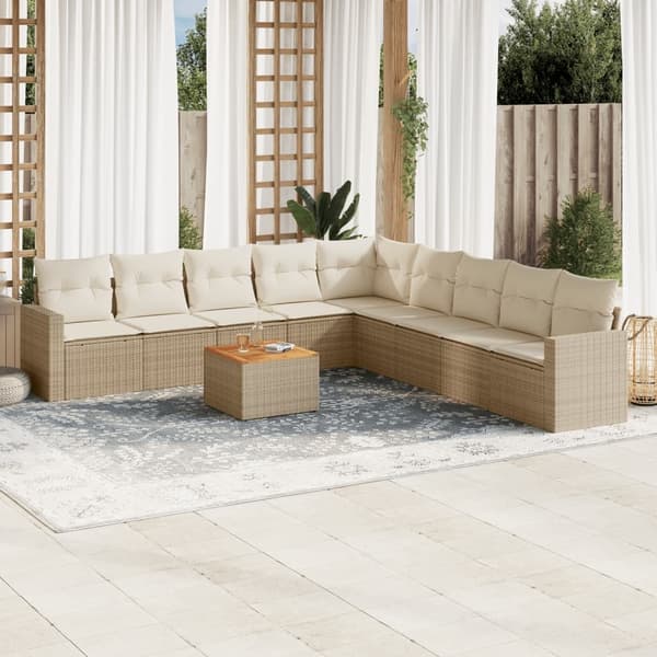 vidaXL sofasæt til haven 10 dele med hynder polyrattan beige