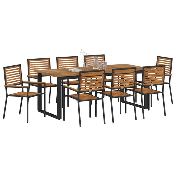 vidaXL Have Spisebordssæt 9 pcs Sort Poly rattan og solid akacietræ