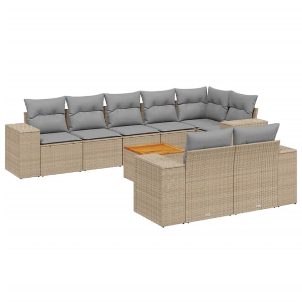 vidaXL sofasæt til haven 9 dele med hynder polyrattan beige