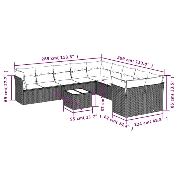 vidaXL sofasæt til haven 11 dele med hynder polyrattan beige