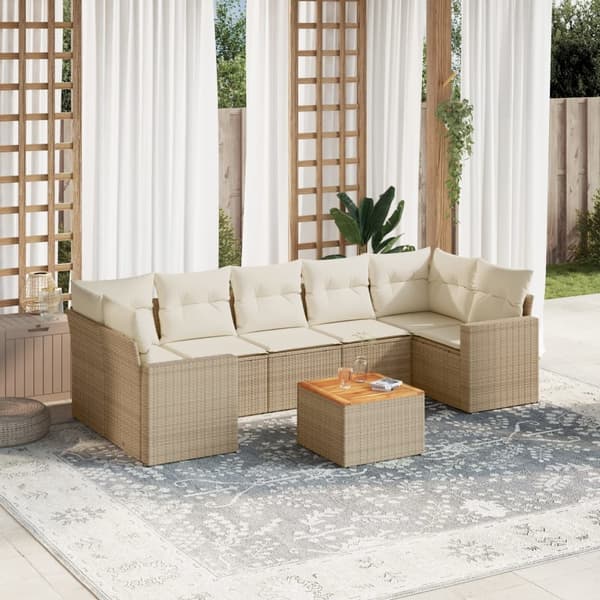 vidaXL sofasæt til haven 8 dele med hynder polyrattan beige