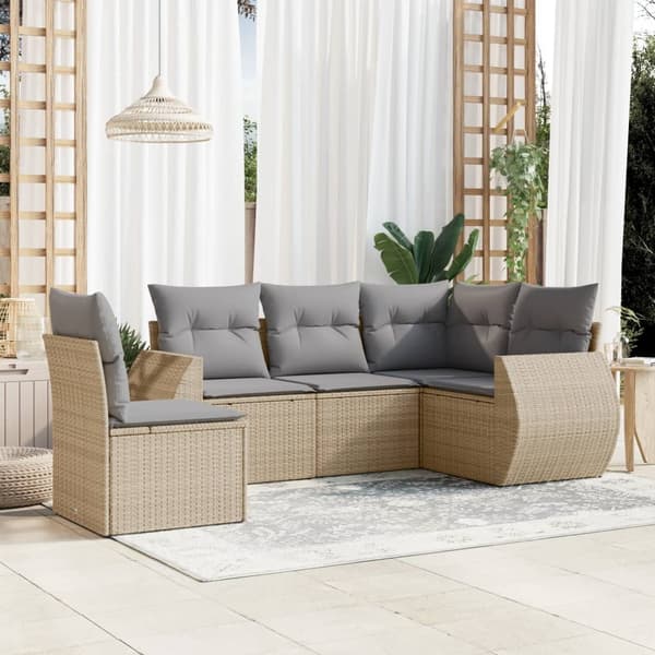 vidaXL sofasæt til haven 5 dele med hynder polyrattan beige