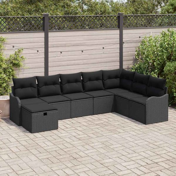 vidaXL Sofasæt med hynder og opbevaring Sort polyrattan