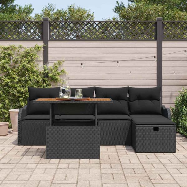vidaXL Havesofa Sæt 6 pcs Sort polyrattan