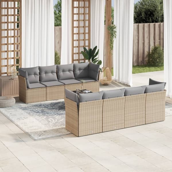 vidaXL sofasæt til haven 9 dele med hynder polyrattan beige