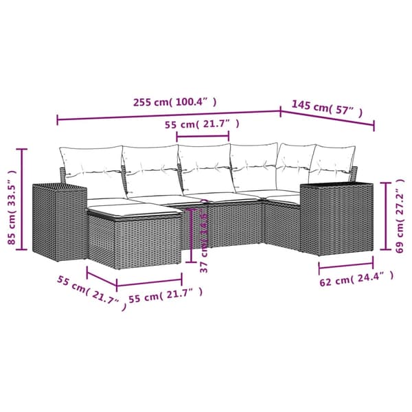 vidaXL sofasæt til haven 6 dele med hynder polyrattan beige