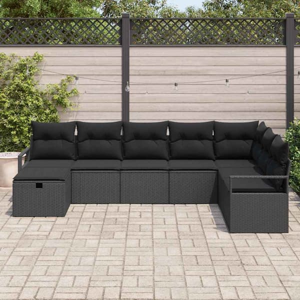 vidaXL Sofa Sæt med pude med opbevaring 8 pcs Sort polyrattan