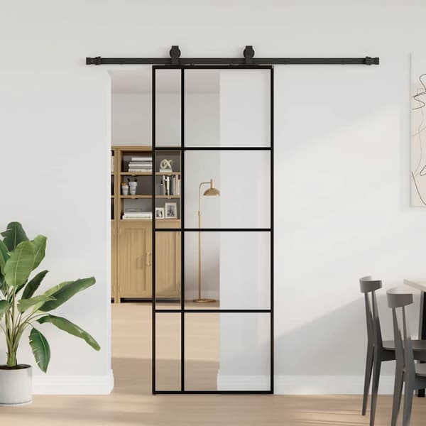 vidaXL Skydedør med monteringstilbehør sort 76x205 cm ESG-glas