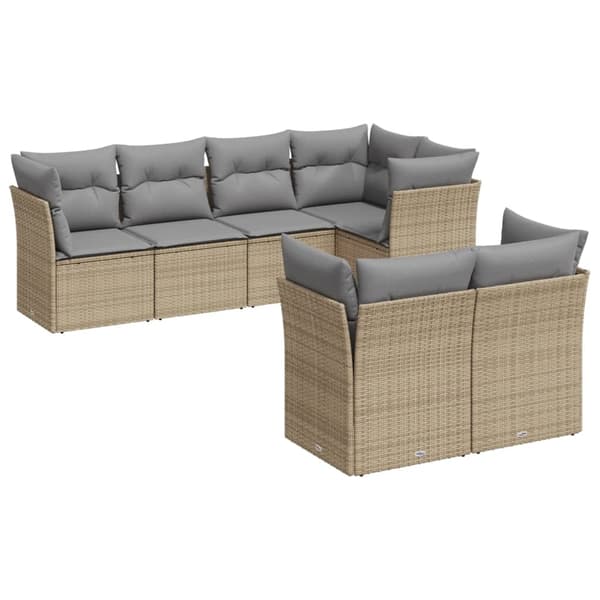 vidaXL sofasæt til haven 7 dele med hynder polyrattan beige