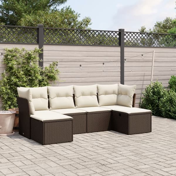 vidaXL sofasæt til haven 6 dele med hynder polyrattan brun