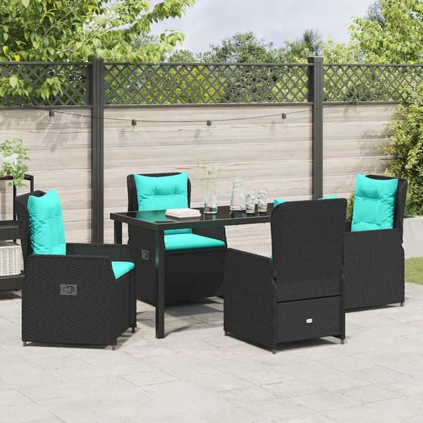 vidaXL Have Spisebordssæt 5 pcs Sort Poly rattan