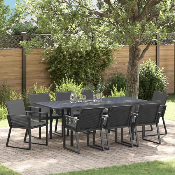 vidaXL Have Spisebordssæt 9 pcs Sort Poly rattan