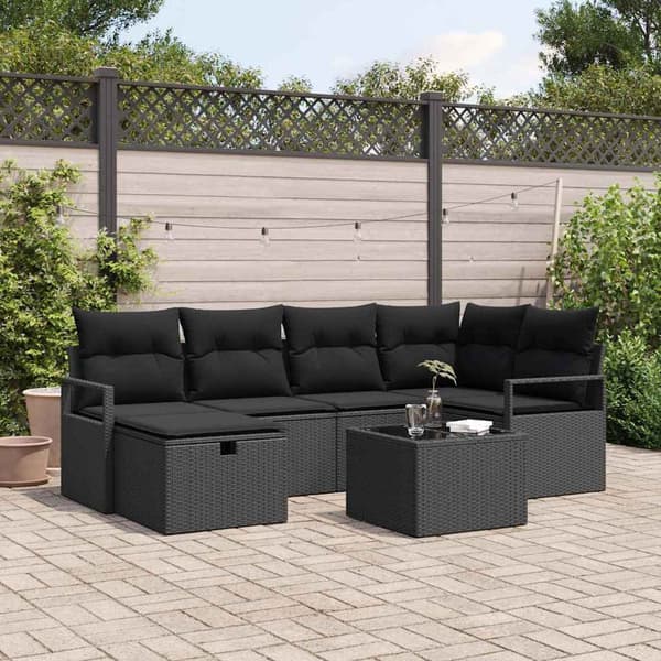 vidaXL Sofa Sæt med pude med opbevaring Sort polyrattan