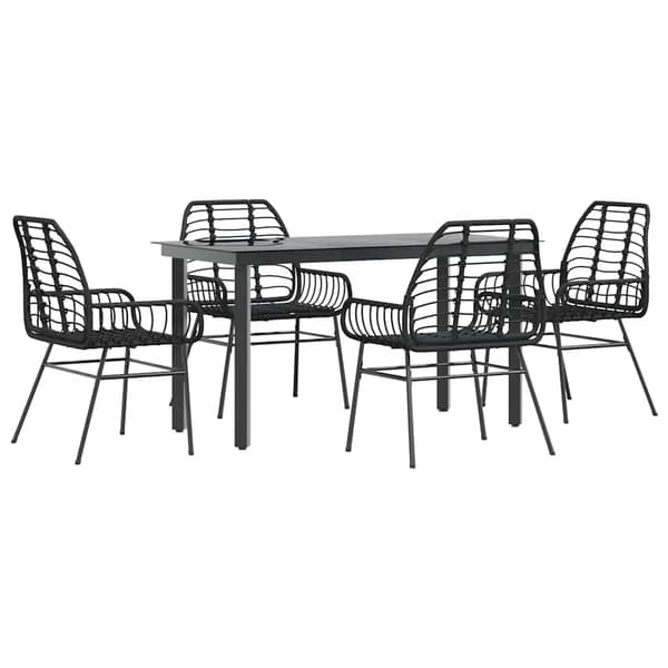 vidaXL 5 dele spisebordssæt til haven polyrattan glas sort