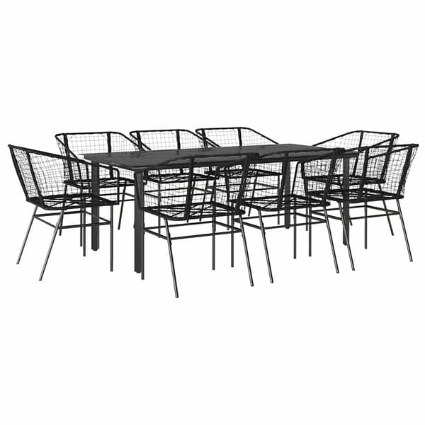 vidaXL 9 dele spisebordssæt til haven polyrattan glas sort
