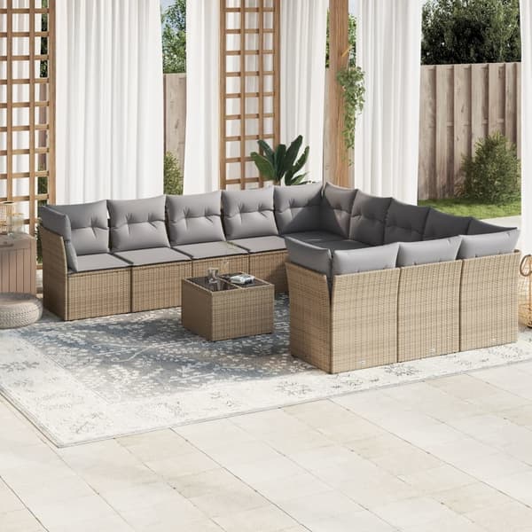 vidaXL sofasæt til haven 12 dele med hynder polyrattan beige