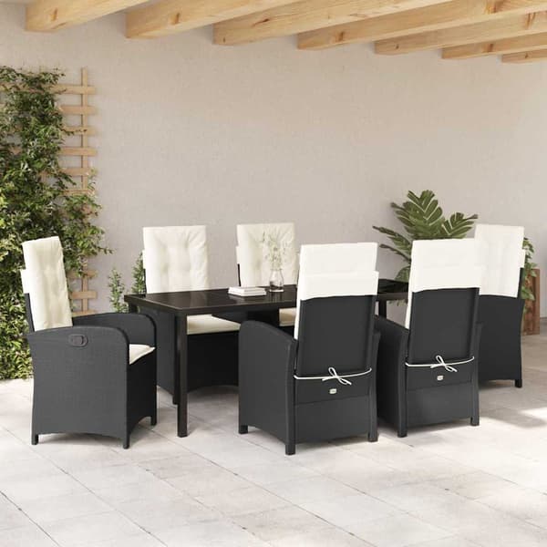 vidaXL Have Spisebordssæt 7 pcs Sort polyrattan