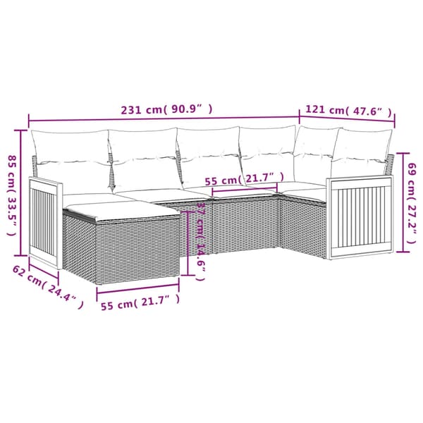 vidaXL sofasæt til haven 6 dele med hynder polyrattan beige