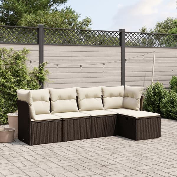 vidaXL sofasæt til haven 5 dele med hynder polyrattan brun