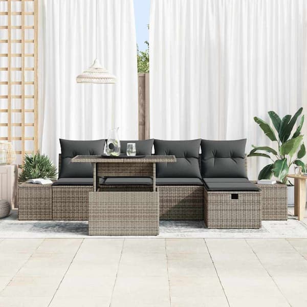 vidaXL Havesofa Sæt 6 pcs Grå Poly rattan