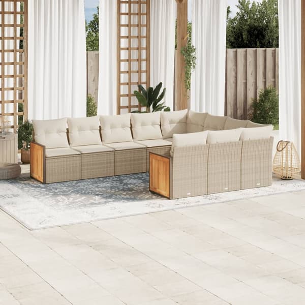 vidaXL sofasæt til haven 10 dele med hynder polyrattan beige