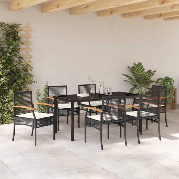 vidaXL Have Spisebordssæt 7 pcs Sort polyrattan