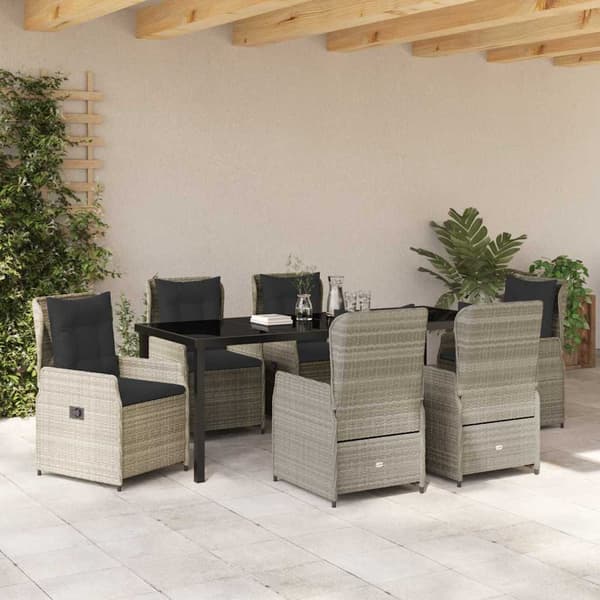 vidaXL Have Spisebordssæt 7 pcs Lysegrå polyrattan