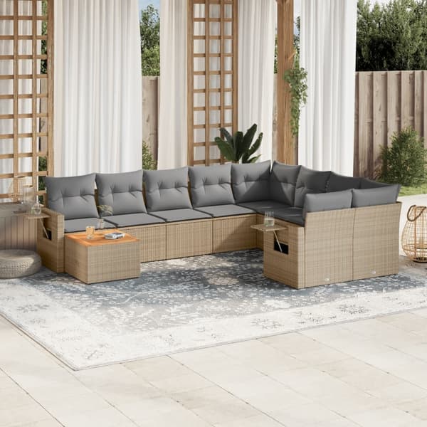 vidaXL sofasæt til haven 10 dele med hynder polyrattan beige