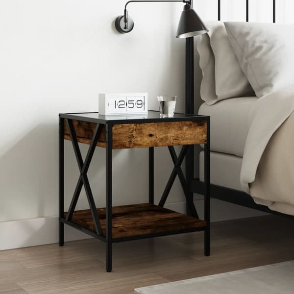 vidaXL sengebord med Infinity LED-lys 40x40x49 cm røget egetræsfarve