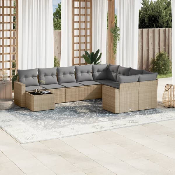 vidaXL sofasæt til haven 10 dele med hynder polyrattan beige