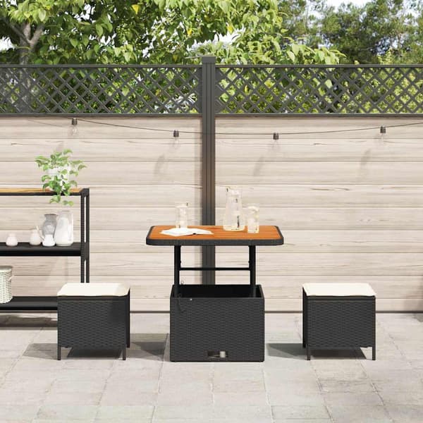 vidaXL Have Spisebordssæt Sort polyrattan