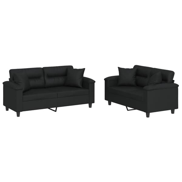 vidaXL sofasæt 2 dele med puder kunstlæder sort