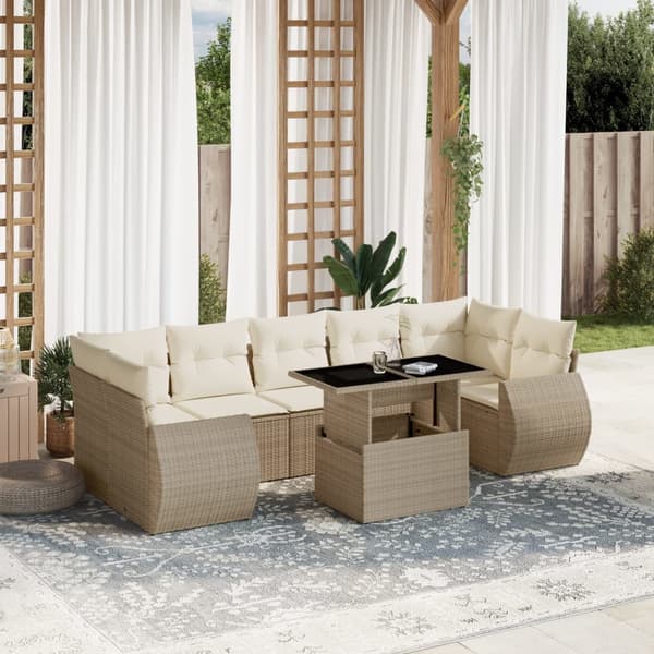 vidaXL sofasæt til haven 8 dele med hynder polyrattan beige