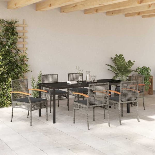 vidaXL Have Spisebordssæt 7 pcs Grå polyrattan