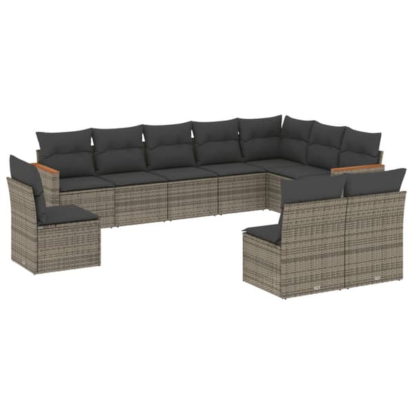 vidaXL sofasæt til haven 10 dele med hynder polyrattan grå
