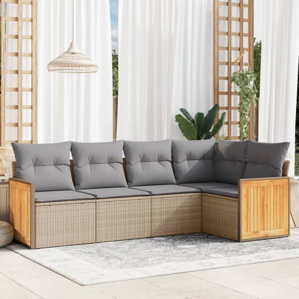 vidaXL sofasæt til haven 5 dele med hynder polyrattan beige