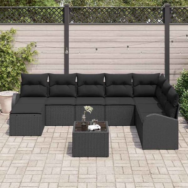 vidaXL Sofa Sæt med pude med opbevaring 9 pcs Sort polyrattan