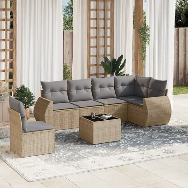 vidaXL sofasæt til haven 7 dele med hynder polyrattan beige
