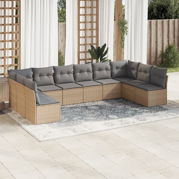 vidaXL sofasæt til haven 10 dele med hynder polyrattan beige