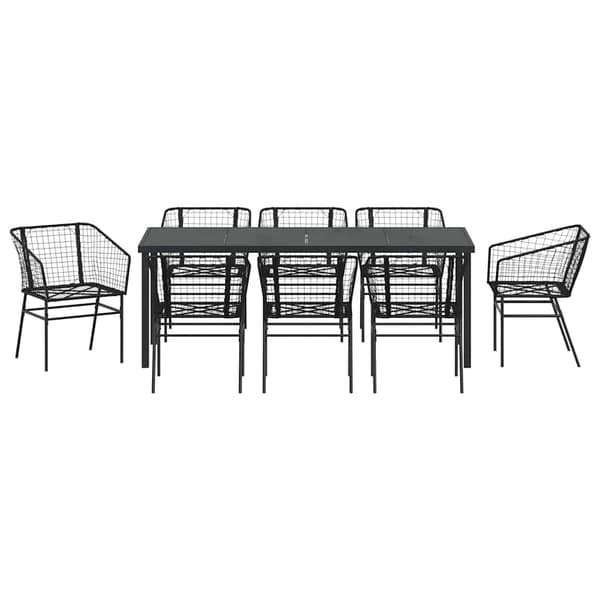 vidaXL Have Spisebordssæt 9 pcs Sort polyrattan