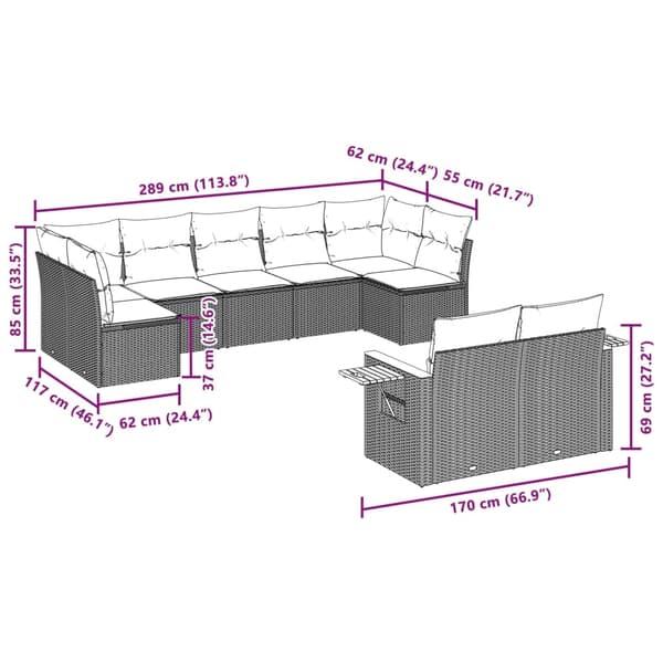 vidaXL sofasæt til haven 9 dele med hynder polyrattan beige