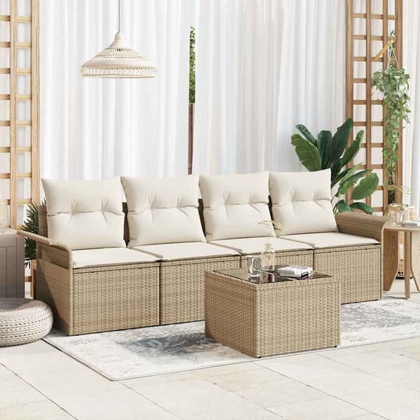 vidaXL Sofa Sæt med pude 5 pcs Beige polyrattan