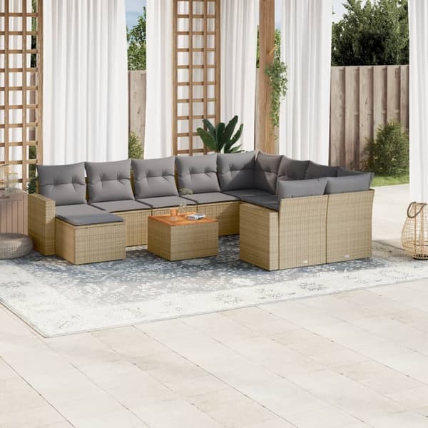 vidaXL sofasæt til haven 11 dele med hynder polyrattan beige