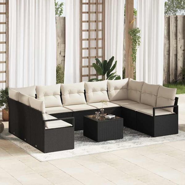 vidaXL Sofa Sæt med pude 10 pcs Sort polyrattan