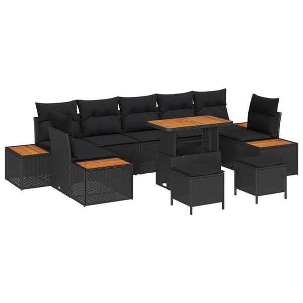 vidaXL Havesofa Sæt 10 pcs Sort polyrattan