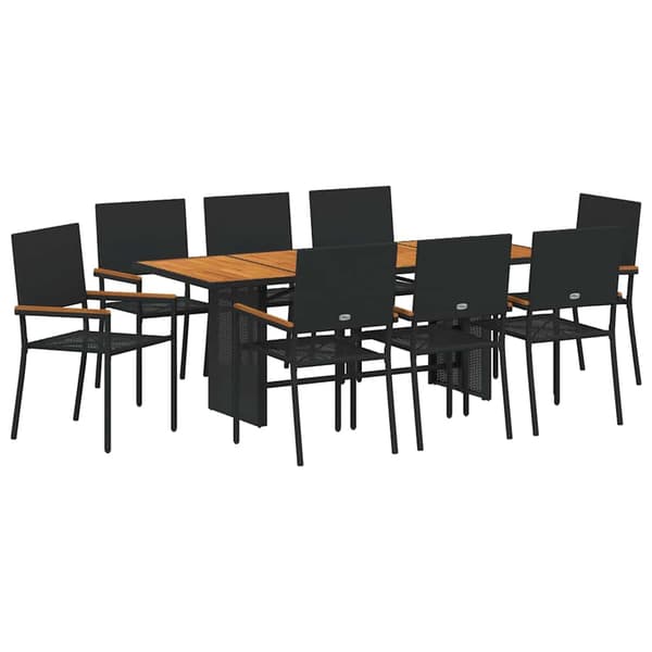 vidaXL Have Spisebordssæt 9 pcs Sort polyrattan