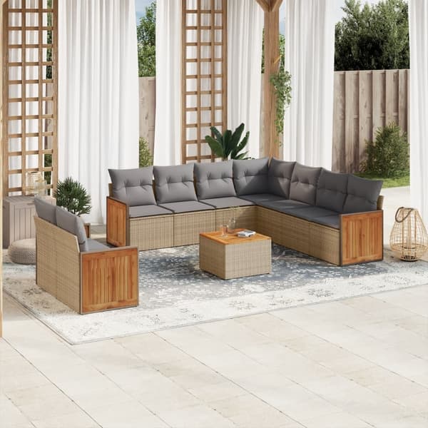 vidaXL sofasæt til haven 10 dele med hynder polyrattan beige