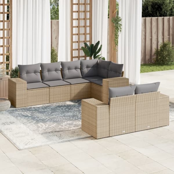 vidaXL sofasæt til haven 7 dele med hynder polyrattan beige