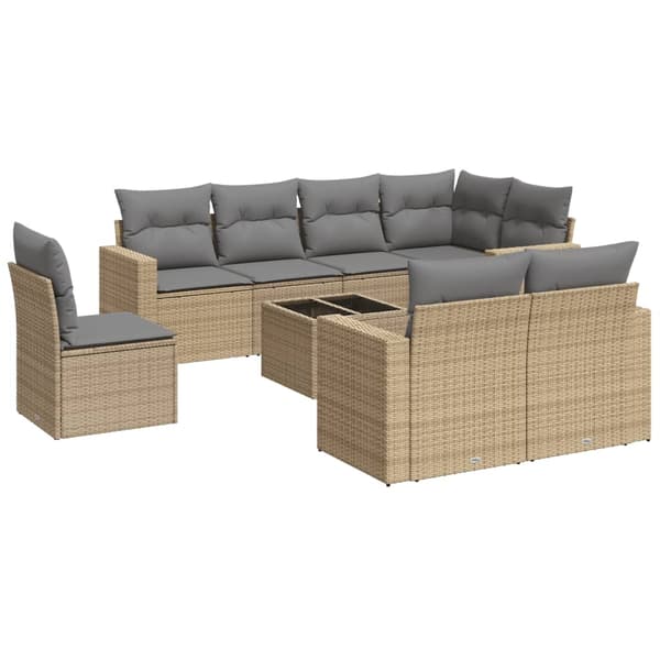 vidaXL sofasæt til haven 9 dele med hynder polyrattan beige